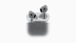 Apple AirPods 4 earbuds in their open charging case, front view