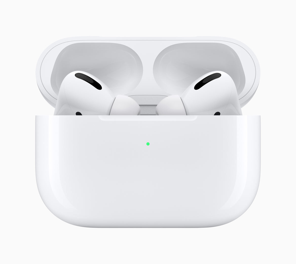 Apple AirPods Pro (1st generation) earbuds in the open charging case