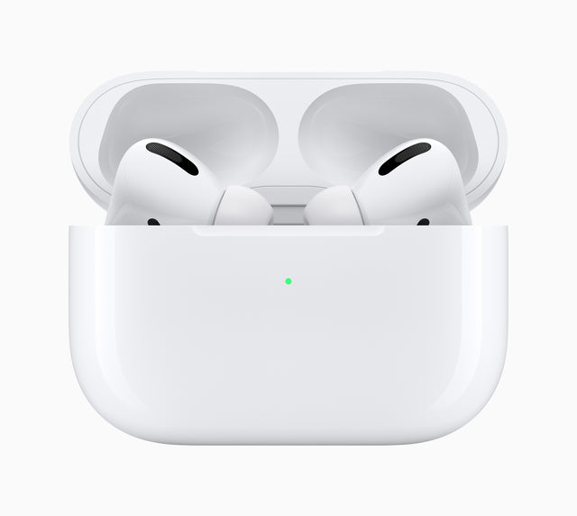 Apple AirPods Pro (1st generation) earbuds in the open charging case