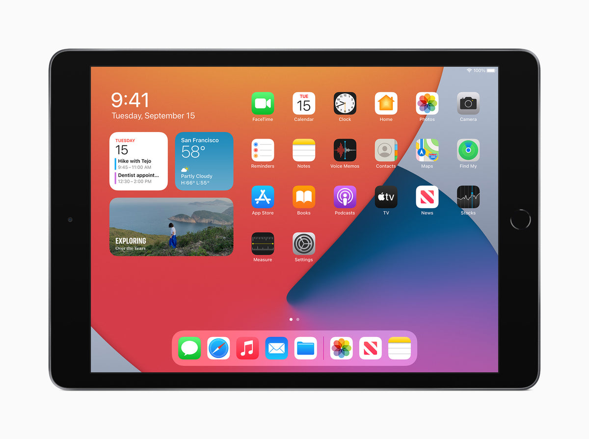 iPad 8th generation (2020), Space Gray, front view in landscape orientation
