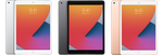 iPad 8th generation (2020), Wi-Fi model, front and rear views in Silver, Space Gray and Gold