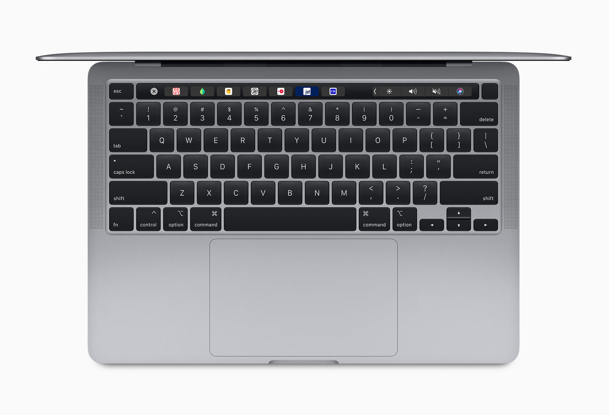 MacBook Pro 13-inch Intel (2020), Magic Keyboard, Touch Bar and trackpad from above