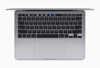 MacBook Pro 13-inch Intel (2020), Magic Keyboard, Touch Bar and trackpad from above