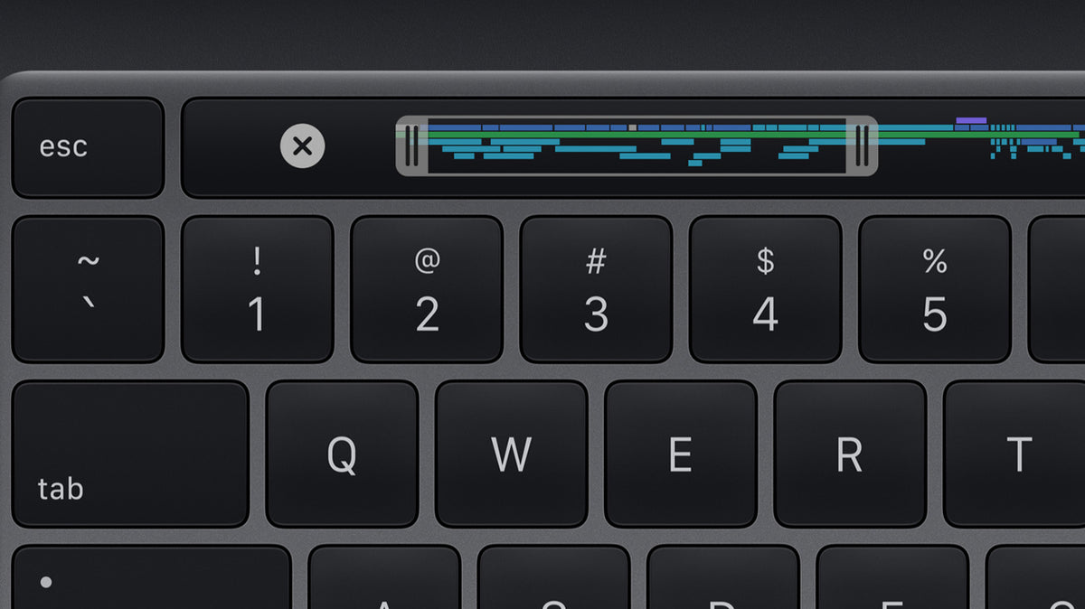 MacBook Pro 13-inch Intel (2020), physical Escape key and Touch Bar close-up