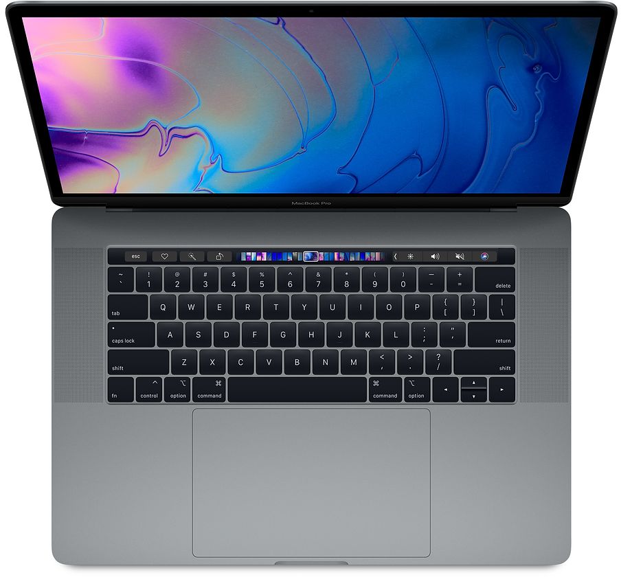 MacBook Pro 15-inch Intel (2019), Space Gray, open keyboard and trackpad view